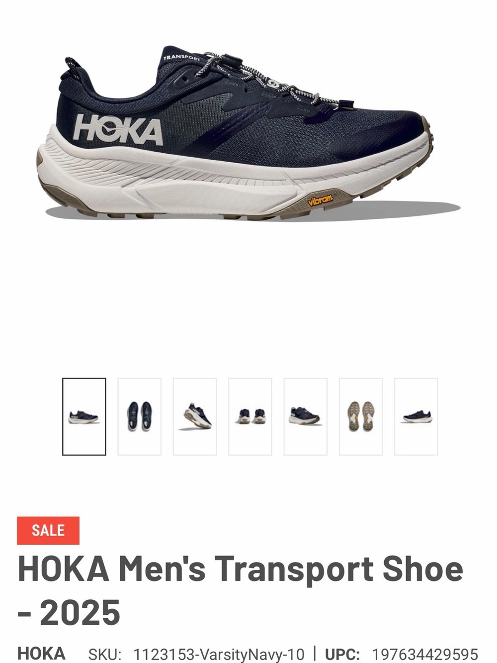 Hoka Men's Transport Shoe in Varsity Navy and White with Tan Outsole